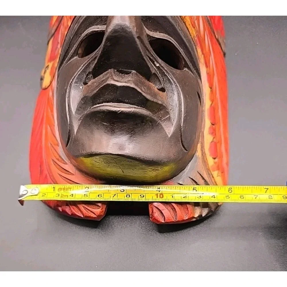 Tribal Mayan Aztec Hand Carved Wooden Face Mask Decorative Art Wall Painted